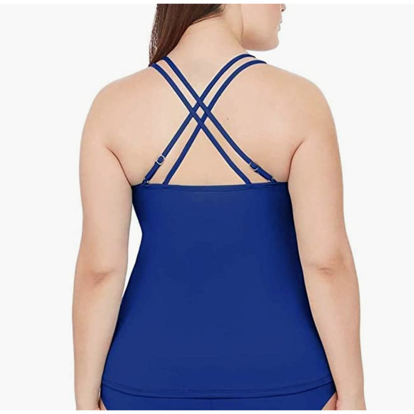 La Blanca Blueberry Strappy Back Underwire Tankini Swim Top, US 2 - Picture 4 of 4